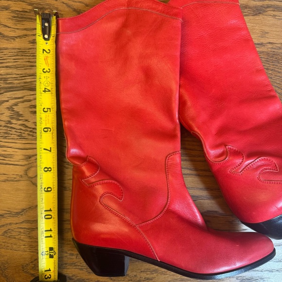Vero Cuoio Vintage Italian Leather Western Red Heeled Boots fire flame detail - Picture 9 of 13